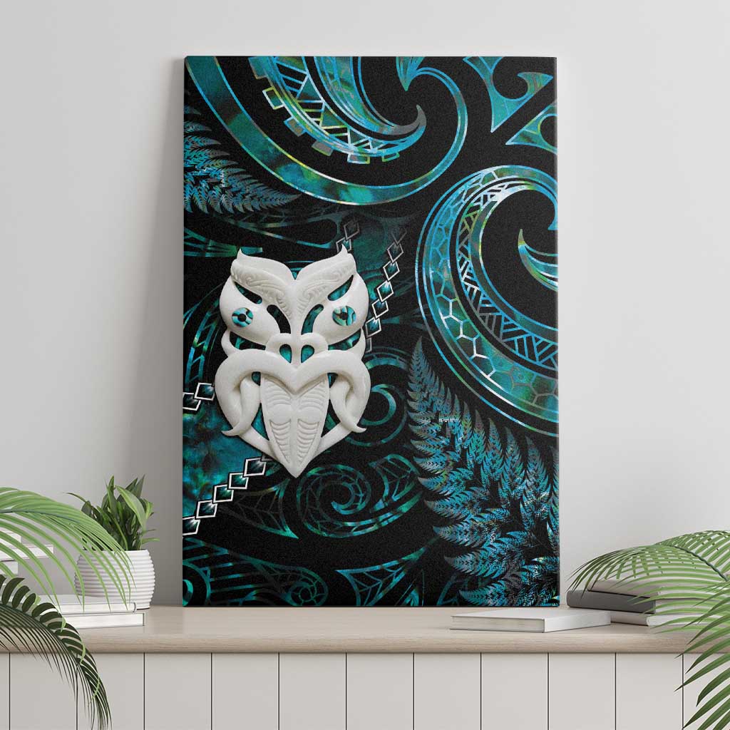 New Zealand Aotearoa Canvas Wall Art Maori Wheku Paua Shell Glitter Turquoise