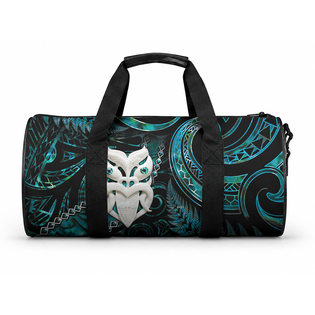 New Zealand Aotearoa Duffle Bag Maori Wheku Paua Shell Glitter Turquoise