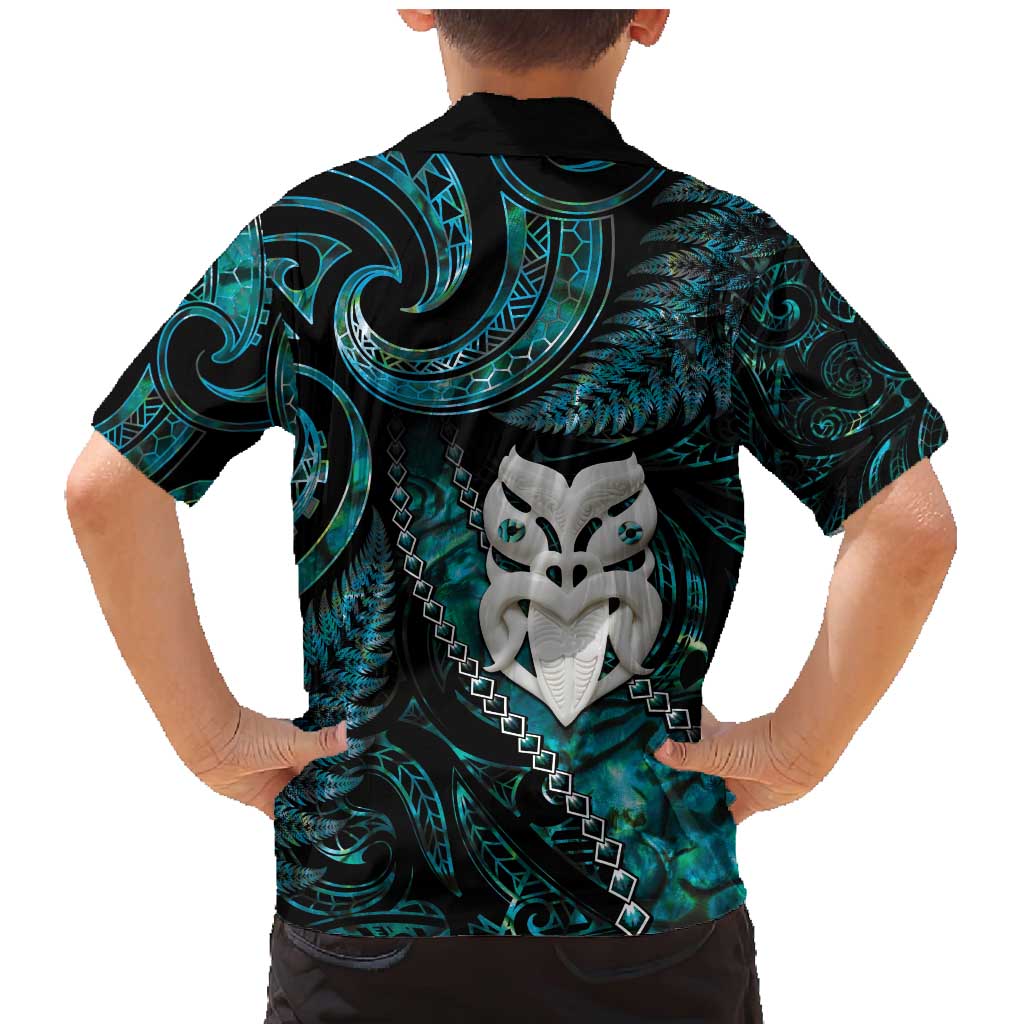 New Zealand Aotearoa Family Matching Mermaid Dress and Hawaiian Shirt Maori Wheku Paua Shell Glitter Turquoise LT05 - Polynesian Pride