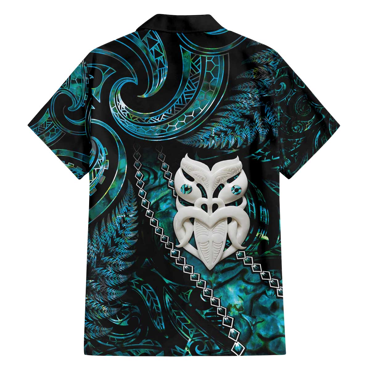 New Zealand Aotearoa Family Matching Off Shoulder Short Dress and Hawaiian Shirt Maori Wheku Paua Shell Glitter Turquoise LT05 - Polynesian Pride