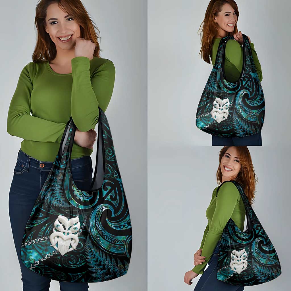 New Zealand Aotearoa Grocery Bag Maori Wheku Paua Shell Glitter Turquoise