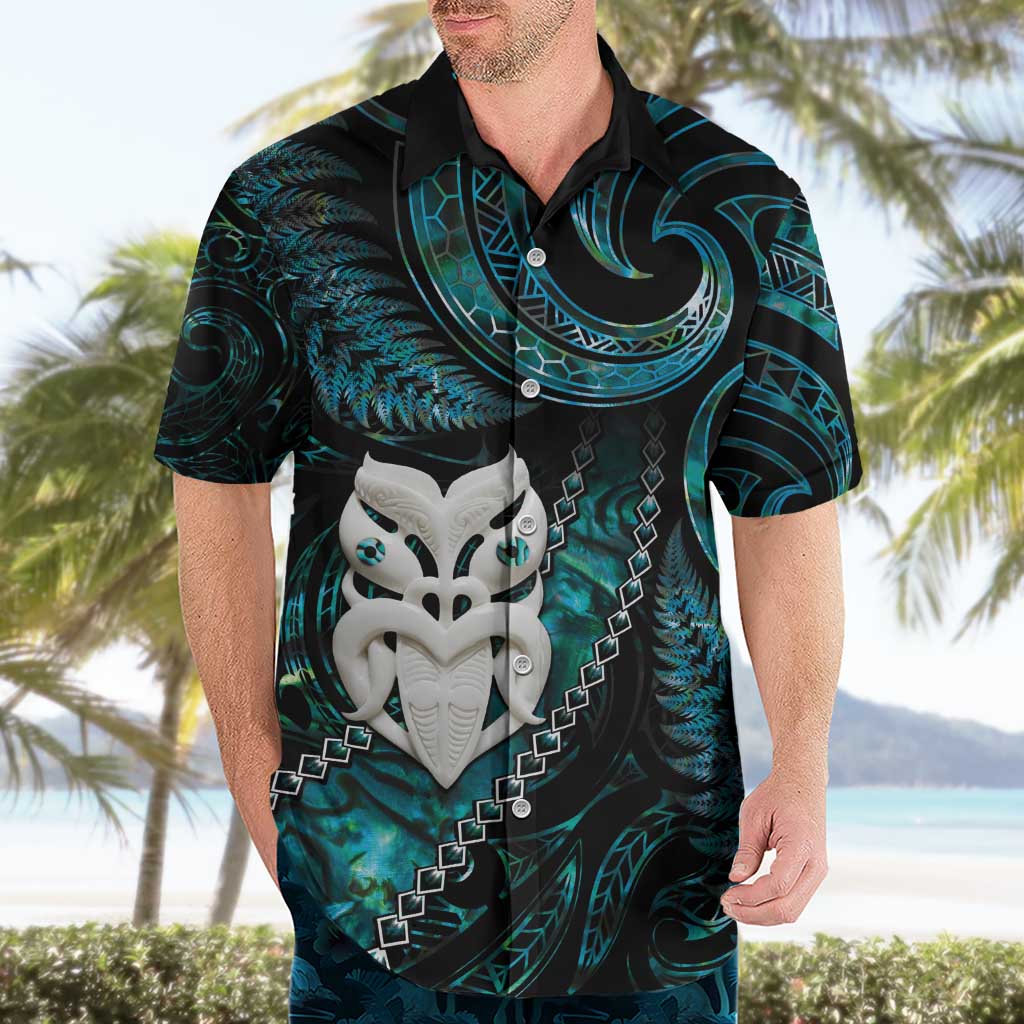 New Zealand Aotearoa Hawaiian Shirt Maori Wheku Paua Shell Glitter Turquoise LT05 - Polynesian Pride