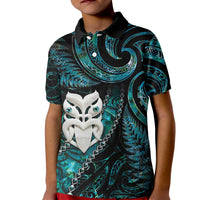 New Zealand Aotearoa Kid Polo Shirt Maori Wheku Paua Shell Glitter Turquoise LT05 Kid Turquoise - Polynesian Pride