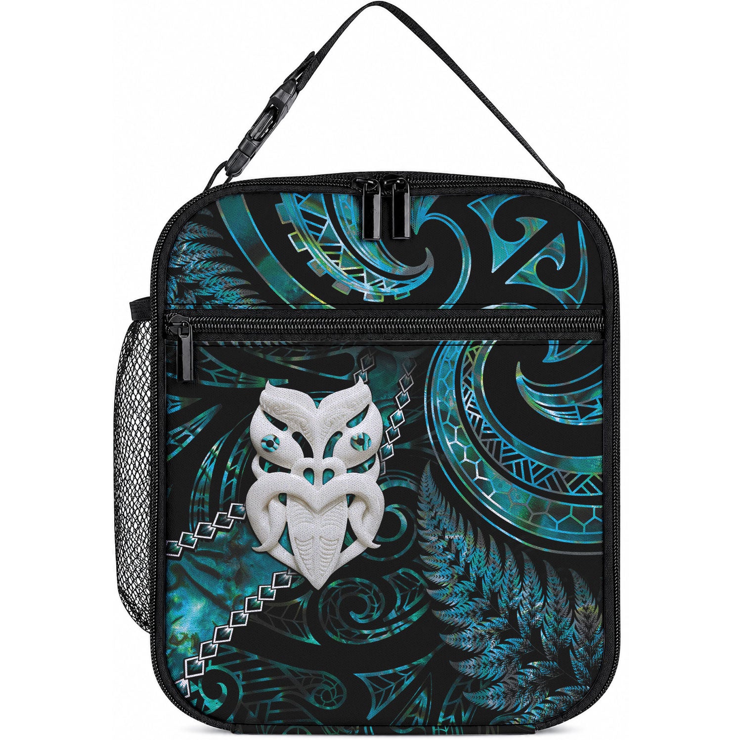 New Zealand Aotearoa Lunch Bag Maori Wheku Paua Shell Glitter Turquoise