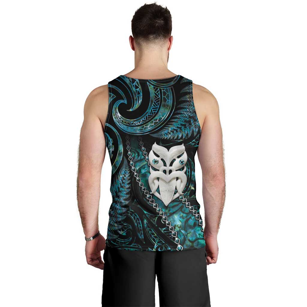 New Zealand Aotearoa Men Tank Top Maori Wheku Paua Shell Glitter Turquoise