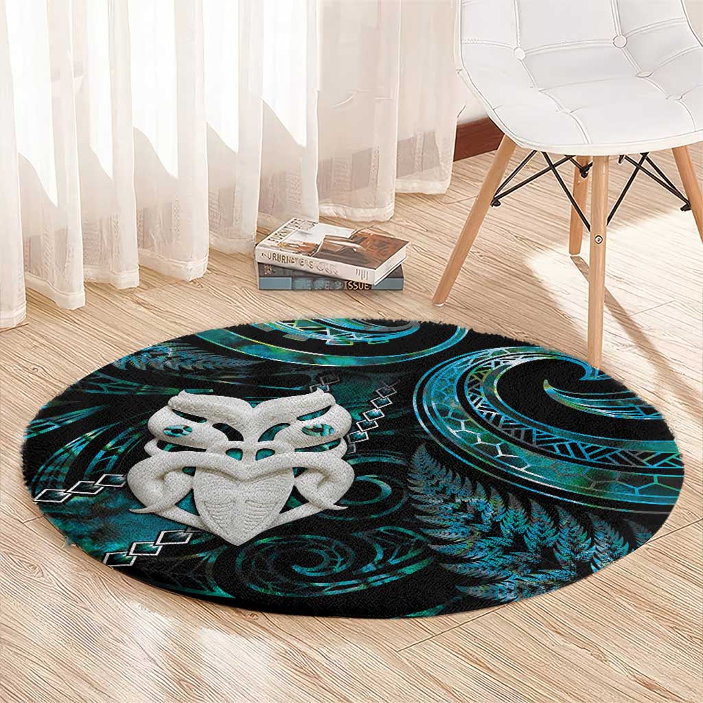 New Zealand Aotearoa Round Carpet Maori Wheku Paua Shell Glitter Turquoise