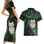 New Zealand Aotearoa Couples Matching Short Sleeve Bodycon Dress and Hawaiian Shirt Maori Wheku Paua Shell Glitter Green