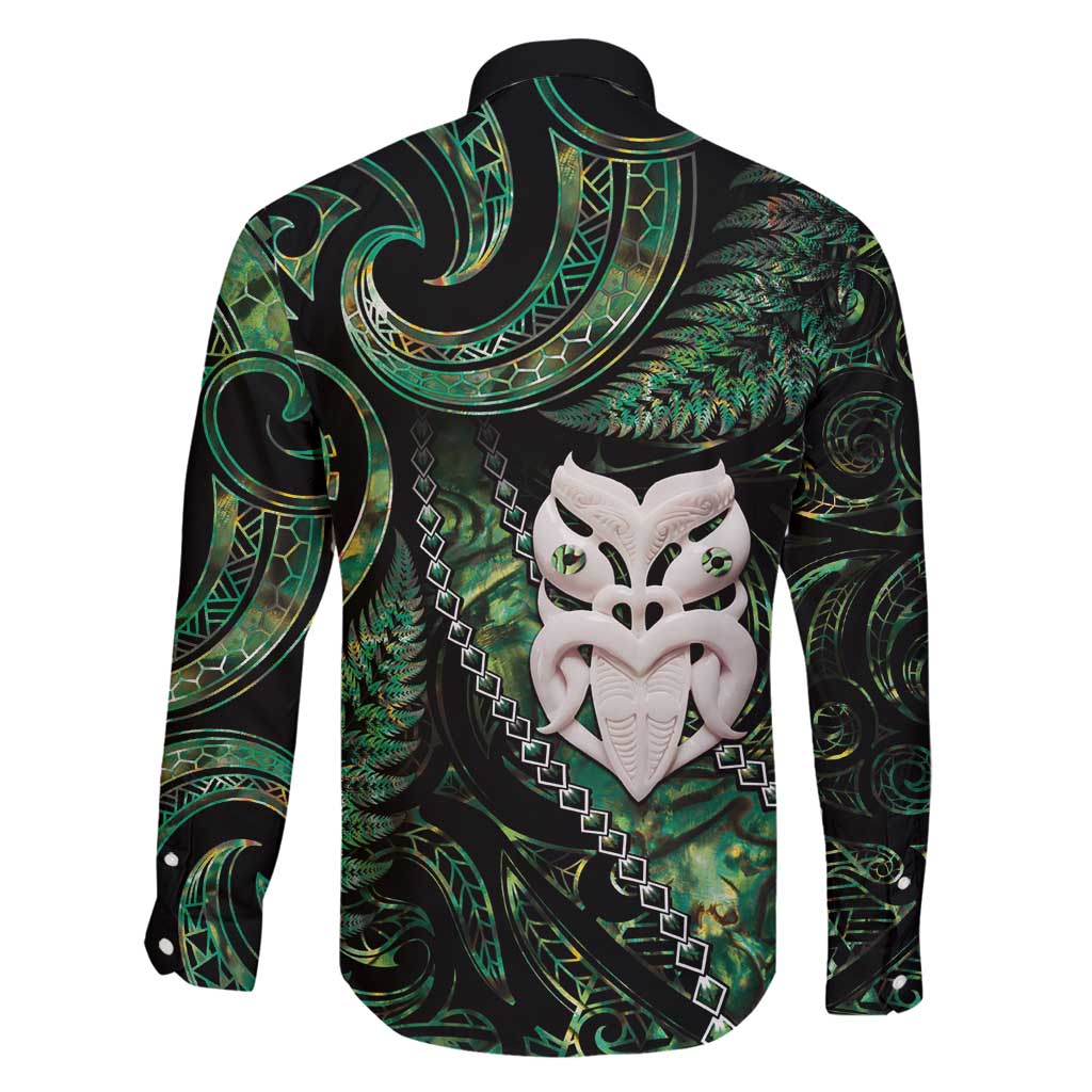New Zealand Aotearoa Family Matching Off Shoulder Maxi Dress and Hawaiian Shirt Maori Wheku Paua Shell Glitter Green LT05 - Polynesian Pride