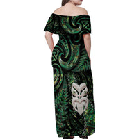 New Zealand Aotearoa Family Matching Off Shoulder Maxi Dress and Hawaiian Shirt Maori Wheku Paua Shell Glitter Green LT05 - Polynesian Pride