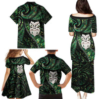 New Zealand Aotearoa Family Matching Puletasi and Hawaiian Shirt Maori Wheku Paua Shell Glitter Green LT05 - Polynesian Pride