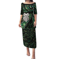 New Zealand Aotearoa Family Matching Puletasi and Hawaiian Shirt Maori Wheku Paua Shell Glitter Green LT05 Mom's Dress Green - Polynesian Pride