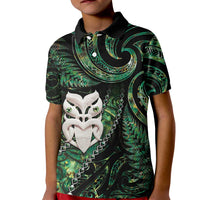 New Zealand Aotearoa Kid Polo Shirt Maori Wheku Paua Shell Glitter Green LT05 Kid Green - Polynesian Pride