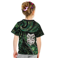 New Zealand Aotearoa Kid T Shirt Maori Wheku Paua Shell Glitter Green LT05 - Polynesian Pride
