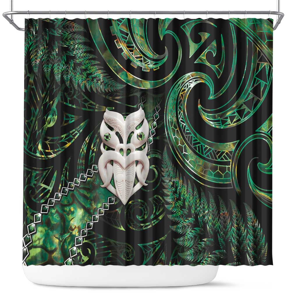 New Zealand Aotearoa Shower Curtain Maori Wheku Paua Shell Glitter Green