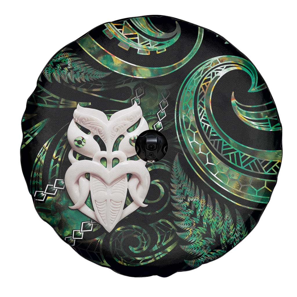 New Zealand Aotearoa Spare Tire Cover Maori Wheku Paua Shell Glitter Green