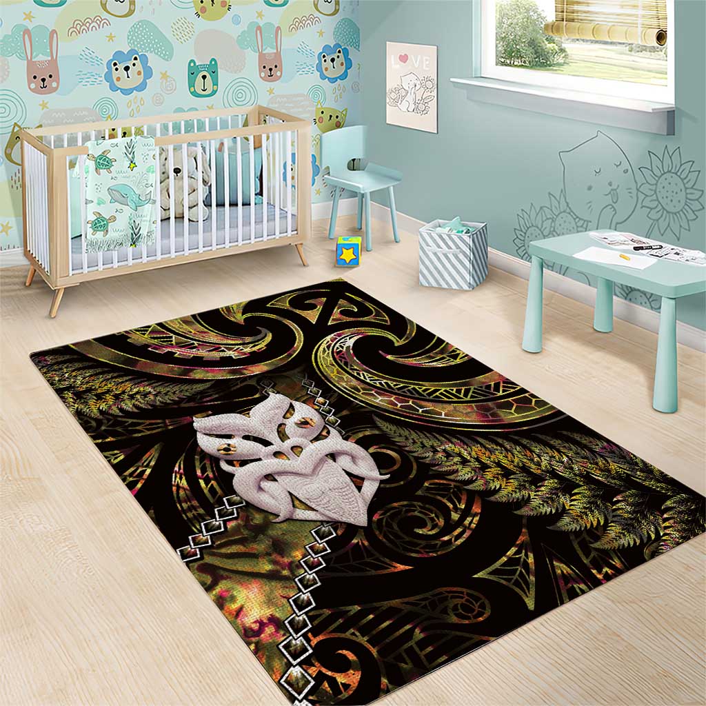 New Zealand Aotearoa Area Rug Maori Wheku Paua Shell Glitter Gold