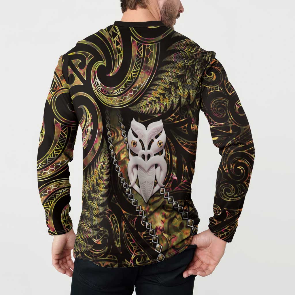 New Zealand Aotearoa Button Sweatshirt Maori Wheku Paua Shell Glitter Gold