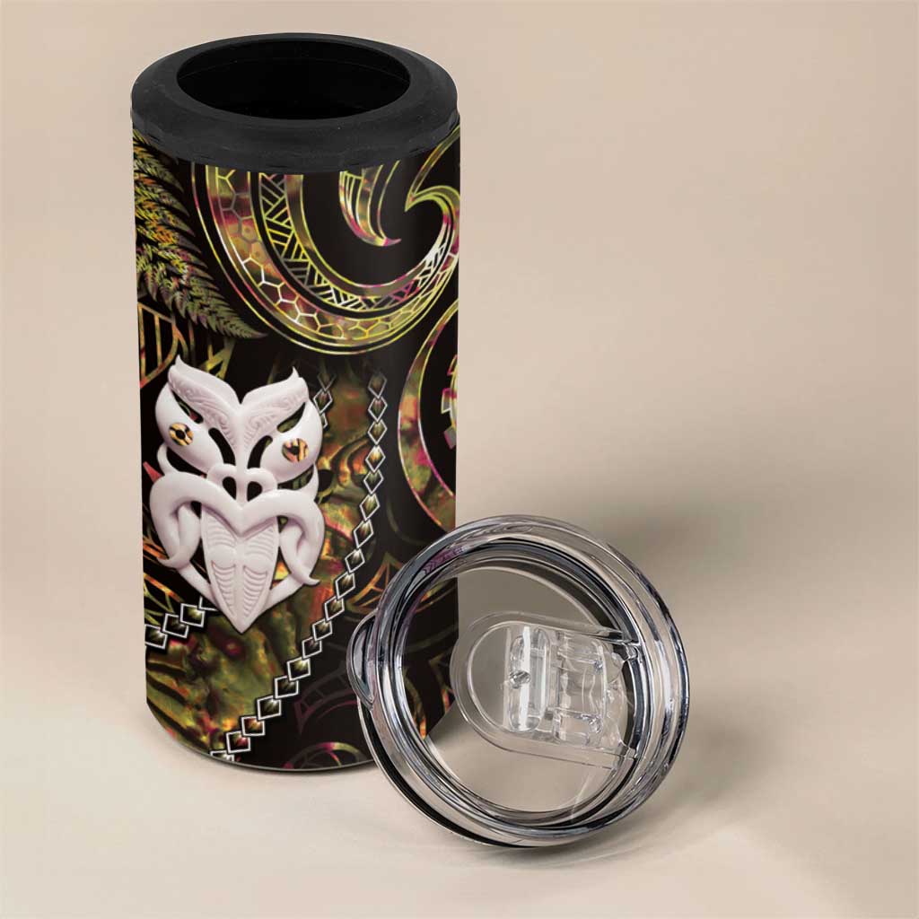 New Zealand Aotearoa 4 in 1 Can Cooler Tumbler Maori Wheku Paua Shell Glitter Gold LT05 - Polynesian Pride