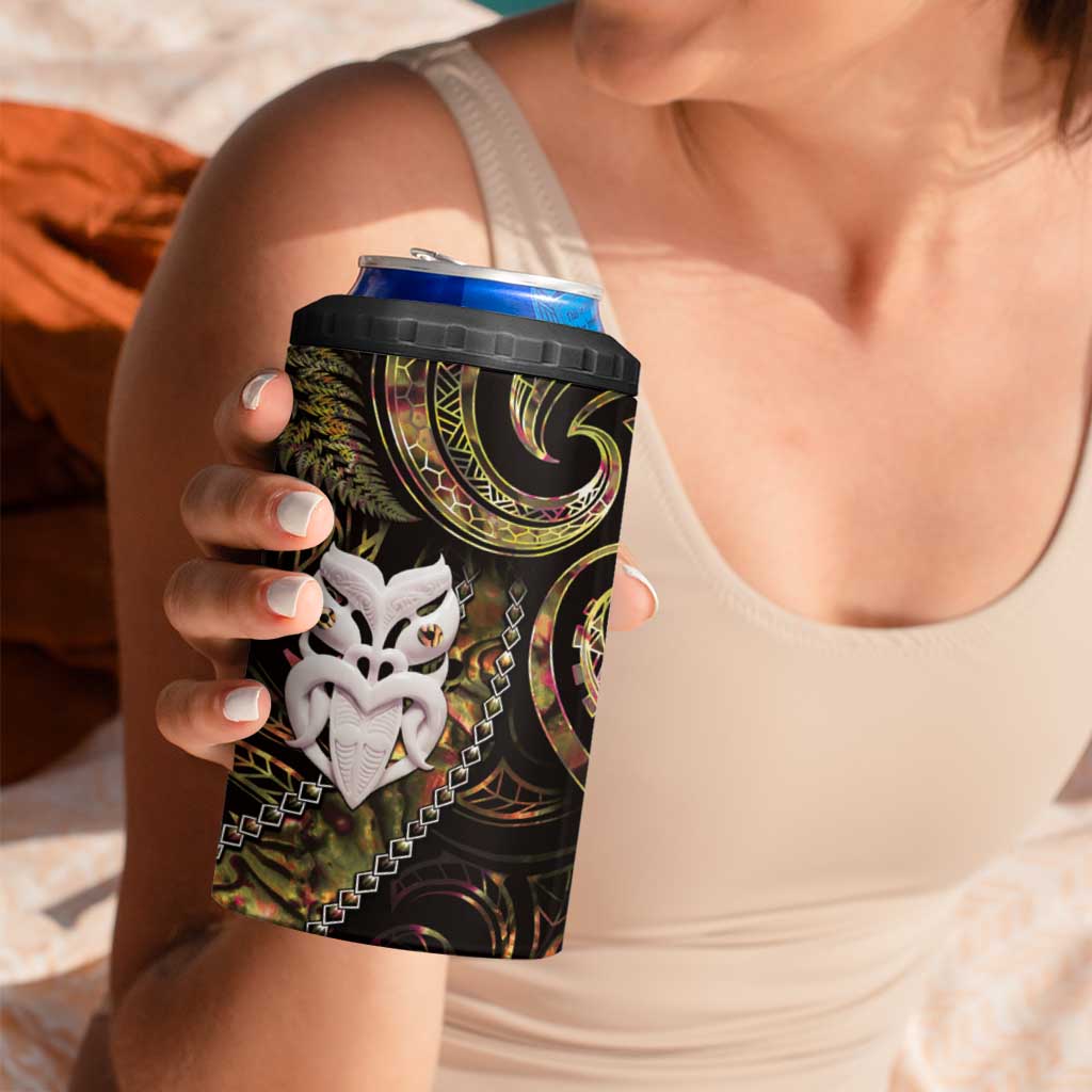 New Zealand Aotearoa 4 in 1 Can Cooler Tumbler Maori Wheku Paua Shell Glitter Gold LT05 - Polynesian Pride