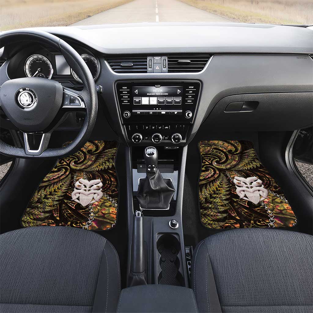 New Zealand Aotearoa Car Mats Maori Wheku Paua Shell Glitter Gold