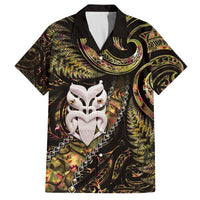 New Zealand Aotearoa Family Matching Off Shoulder Short Dress and Hawaiian Shirt Maori Wheku Paua Shell Glitter Gold LT05 Dad's Shirt - Short Sleeve Gold - Polynesian Pride