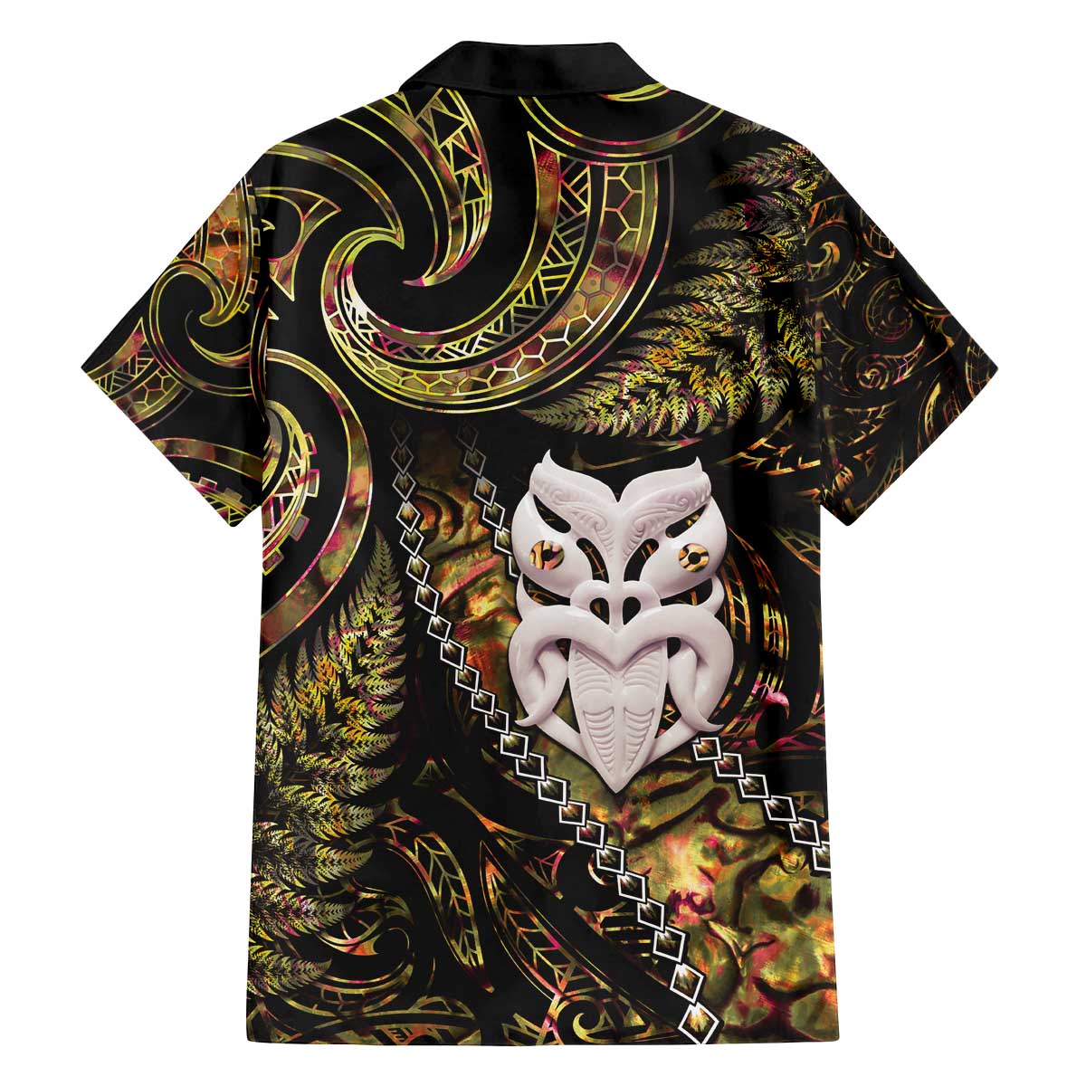 New Zealand Aotearoa Family Matching Puletasi and Hawaiian Shirt Maori Wheku Paua Shell Glitter Gold LT05 - Polynesian Pride