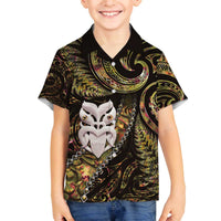 New Zealand Aotearoa Family Matching Puletasi and Hawaiian Shirt Maori Wheku Paua Shell Glitter Gold LT05 Son's Shirt Gold - Polynesian Pride