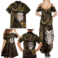 New Zealand Aotearoa Family Matching Summer Maxi Dress and Hawaiian Shirt Maori Wheku Paua Shell Glitter Gold LT05 - Polynesian Pride