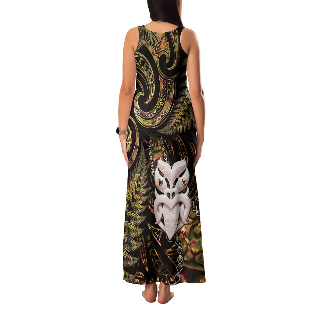 New Zealand Aotearoa Family Matching Tank Maxi Dress and Hawaiian Shirt Maori Wheku Paua Shell Glitter Gold LT05 - Polynesian Pride