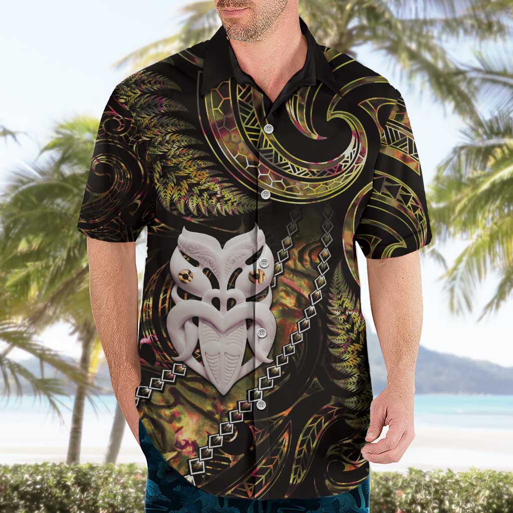 New Zealand Aotearoa Hawaiian Shirt Maori Wheku Paua Shell Glitter Gold LT05 - Polynesian Pride