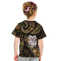 New Zealand Aotearoa Kid T Shirt Maori Wheku Paua Shell Glitter Gold LT05 - Polynesian Pride