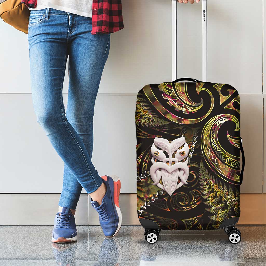 New Zealand Aotearoa Luggage Cover Maori Wheku Paua Shell Glitter Gold