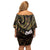 New Zealand Aotearoa Off Shoulder Short Dress Maori Wheku Paua Shell Glitter Gold