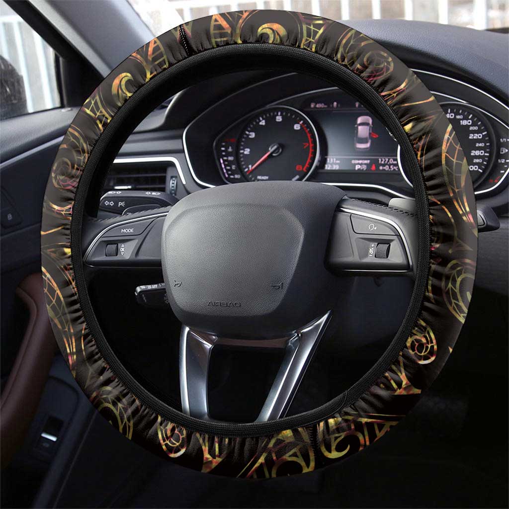 New Zealand Aotearoa Steering Wheel Cover Maori Wheku Paua Shell Glitter Gold