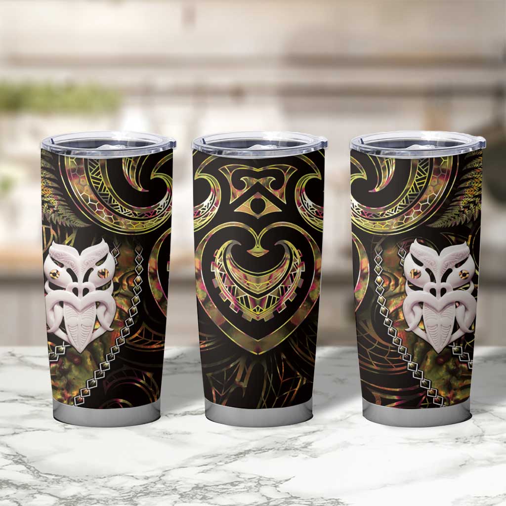 New Zealand Aotearoa Tumbler Cup Maori Wheku Paua Shell Glitter Gold LT05 - Polynesian Pride