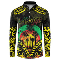 Aloha Tropical Palm Trees Button Sweatshirt Reggae Polynesian Pattern LT05 Black - Polynesian Pride