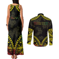 Aloha Tropical Palm Trees Couples Matching Tank Maxi Dress and Long Sleeve Button Shirt Reggae Polynesian Pattern