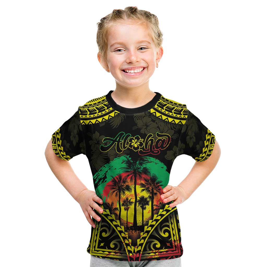 Aloha Tropical Palm Trees Kid T Shirt Reggae Polynesian Pattern LT05 Black - Polynesian Pride