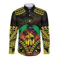 Aloha Tropical Palm Trees Long Sleeve Button Shirt Reggae Polynesian Pattern LT05 Unisex Black - Polynesian Pride