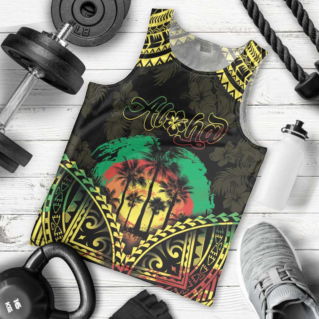 Aloha Tropical Palm Trees Men Tank Top Reggae Polynesian Pattern