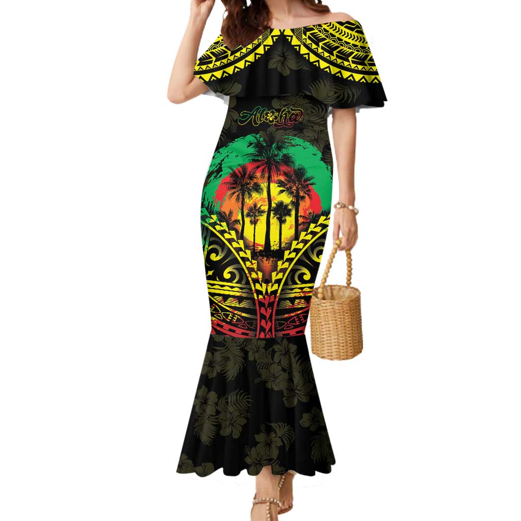 Aloha Tropical Palm Trees Mermaid Dress Reggae Polynesian Pattern LT05 Women Black - Polynesian Pride
