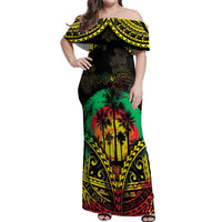 Aloha Tropical Palm Trees Off Shoulder Maxi Dress Reggae Polynesian Pattern LT05 Women Black - Polynesian Pride