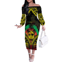 Aloha Tropical Palm Trees Off The Shoulder Long Sleeve Dress Reggae Polynesian Pattern