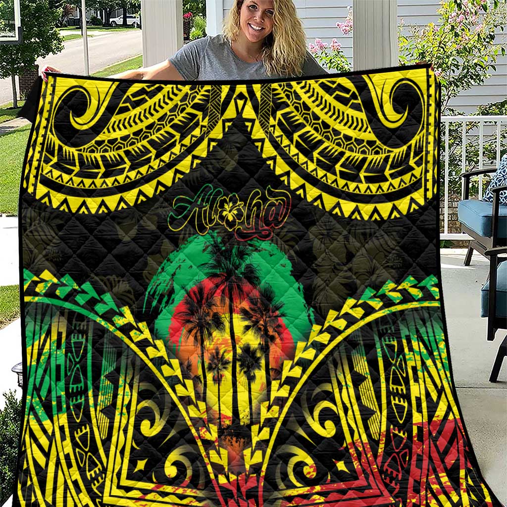 Aloha Tropical Palm Trees Quilt Reggae Polynesian Pattern LT05 Black - Polynesian Pride