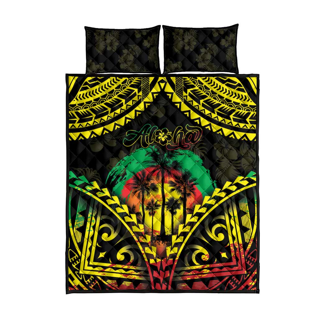 Aloha Tropical Palm Trees Quilt Bed Set Reggae Polynesian Pattern