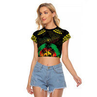 Aloha Tropical Palm Trees Raglan Cropped T Shirt Reggae Polynesian Pattern LT05 Female Black - Polynesian Pride