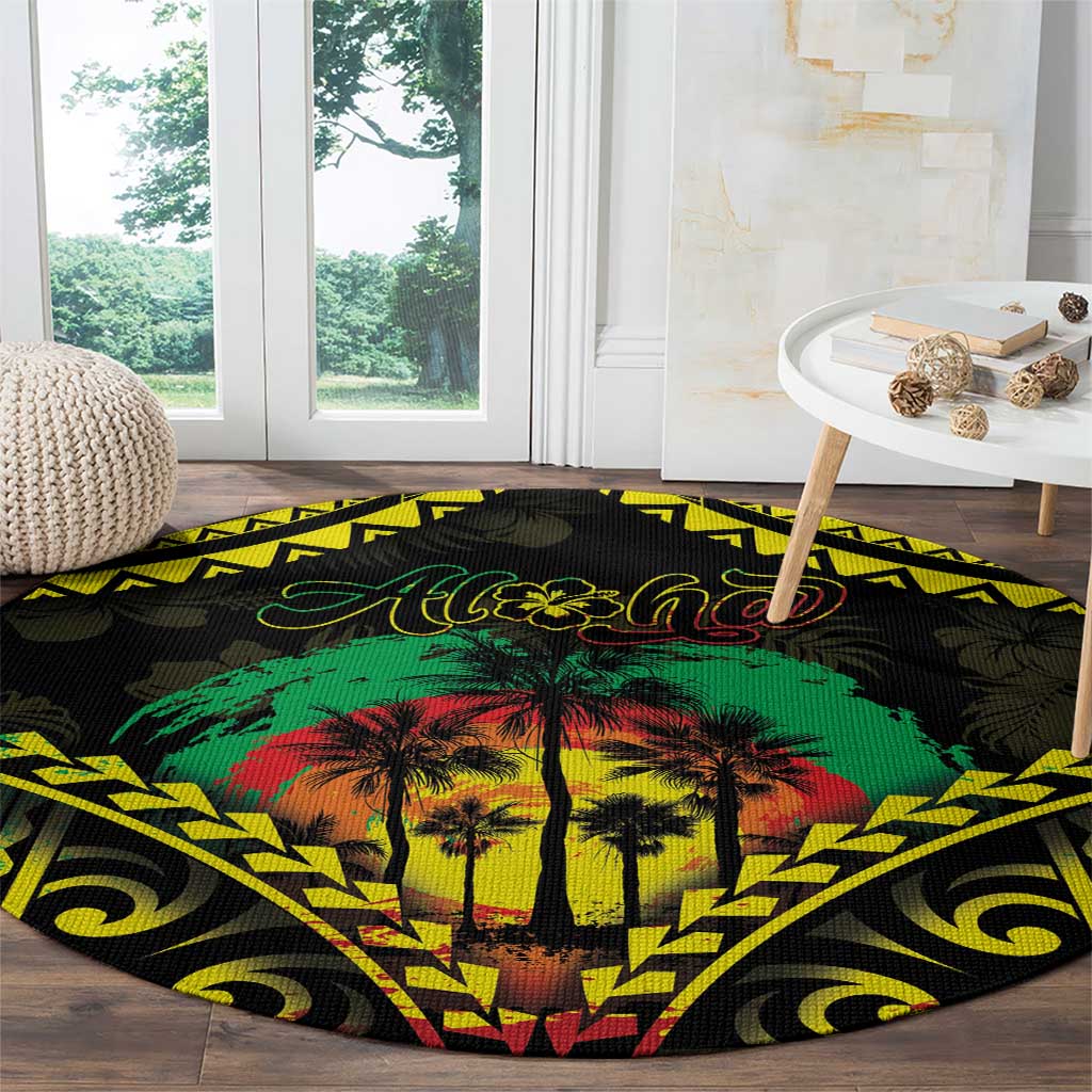 Aloha Tropical Palm Trees Round Carpet Reggae Polynesian Pattern