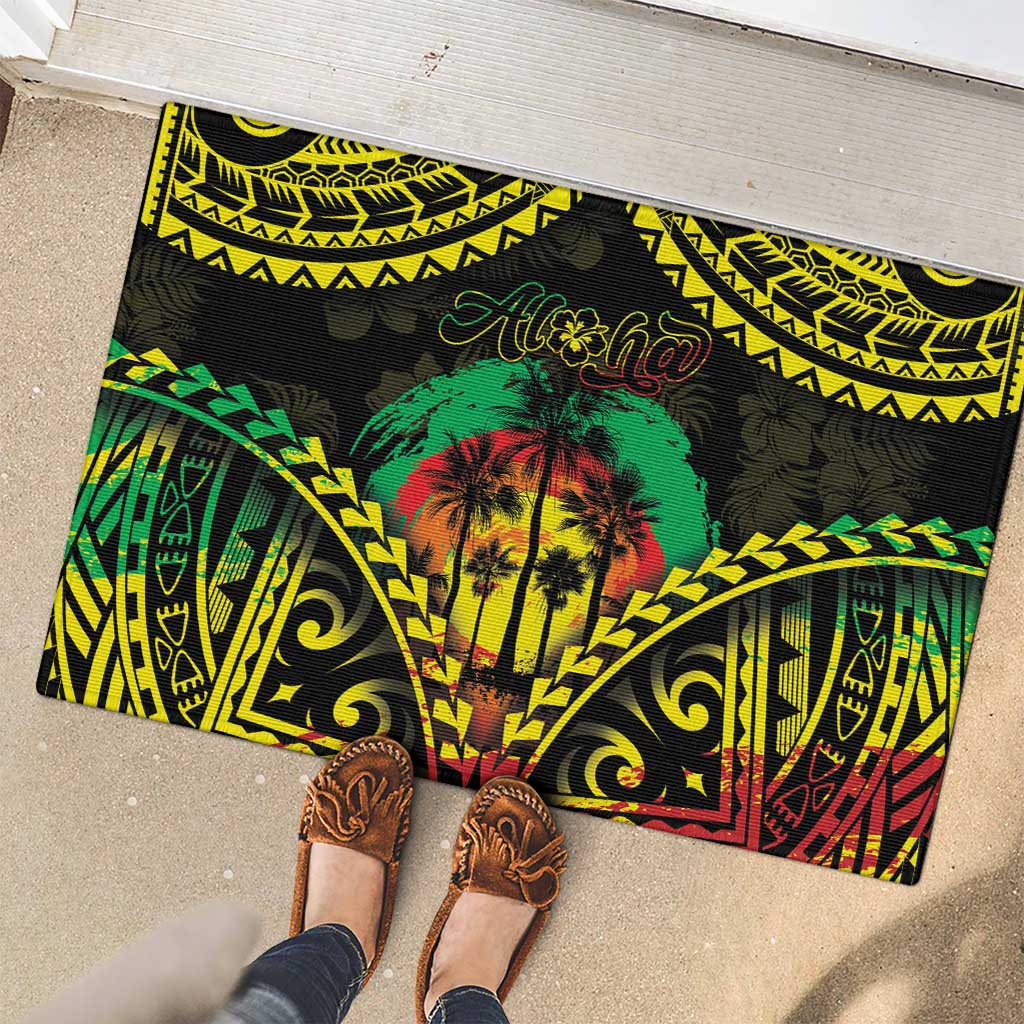 Aloha Tropical Palm Trees Rubber Doormat Reggae Polynesian Pattern LT05 - Polynesian Pride