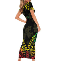 Aloha Tropical Palm Trees Short Sleeve Bodycon Dress Reggae Polynesian Pattern