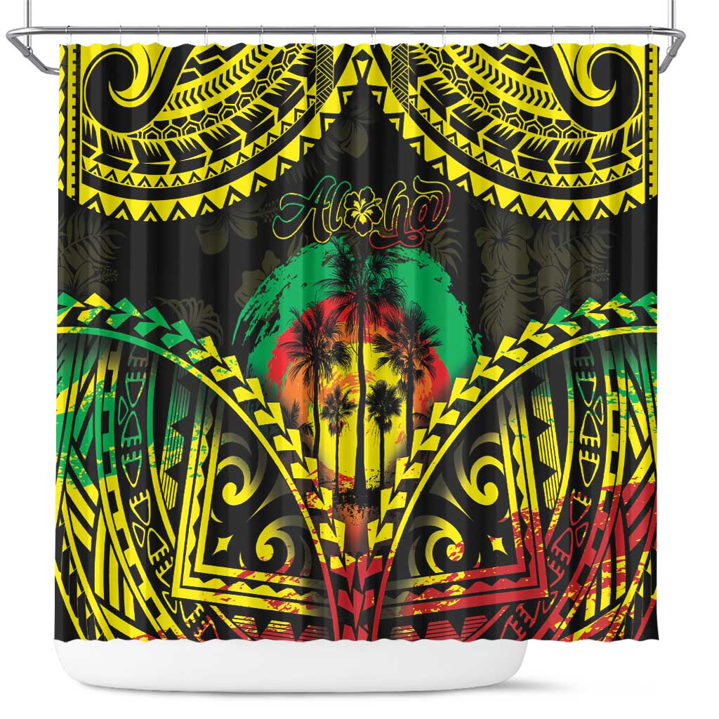 Aloha Tropical Palm Trees Shower Curtain Reggae Polynesian Pattern LT05 Black - Polynesian Pride